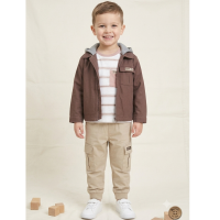J15572: Boys Bench Hooded Woven Shacket, Top & Cargo Pant Outfit (2-6 Years)